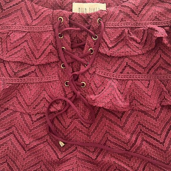Moon River wine Lace-Up Ruffle Mini Shorts – Boho Romance whimsygoth S NWT - Picture 5 of 6